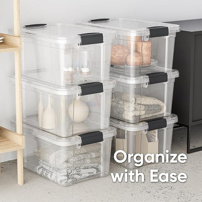 Superio Storage Bins with Lids - Clear Boxes for Organizing, Stackable Plastic Containers - BPA Free, Non-Toxic, Odor Free, Organizer for Home, Office, Dorm(4 Pack, 11 Qt)