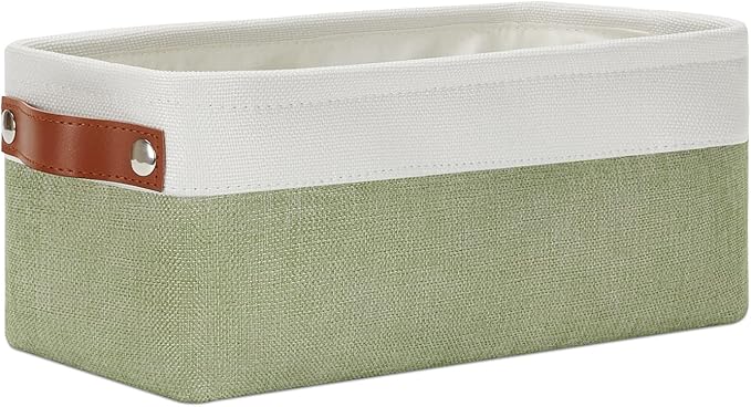 DULLEMELO Narrow Storage Basket for Bathroom, Toilet Paper Holder, Canvas Storage Basket for Organizing (White & Green)
