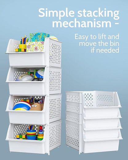 Skywin Plastic Stackable Storage Bins for Pantry - Stackable Bins for Organizing Food, Kitchen, and Bathroom Essentials (White - 50 Pack)
