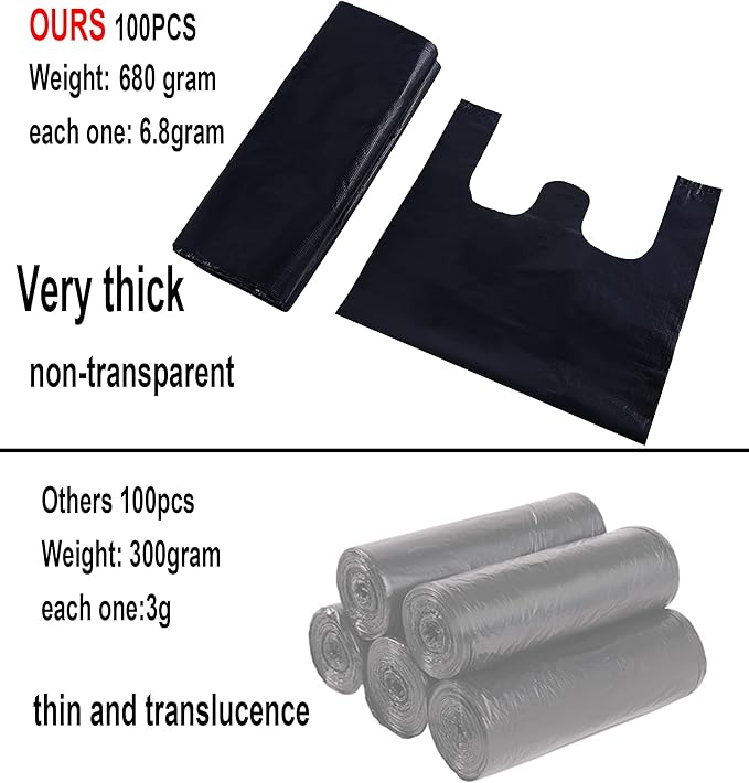 YYaaloa 100 pcs Black Trash Bags with Handles - 14x22 Super Thick 1.8mil Plastic Rubbish Bags for Office, Picnic, Kitchen, Bulk Use