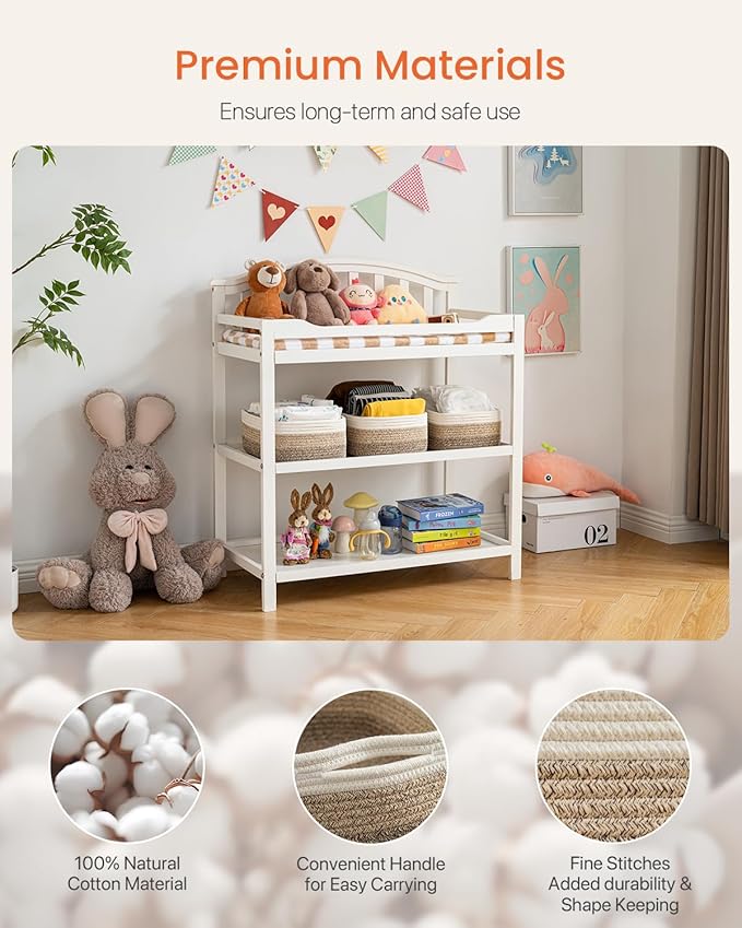 Small Woven Basket, 13.5 x 9.5 x 5 Inches, Storage Basket for Organizing, Cute Small Rope Shelf Closet Cube Storage Bins Baskets for Shelves, Dog Toy Gift Baskets Empty, 3 Pack Gradient Brown