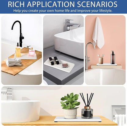 2PCS Water Absorbing Stone Tray, Fast Drying Stone Sink Tray, Water Absorbent Diatomite Trays, Stones Soap Trays, Diatomite Coasters for Kitchen Sink Bathroom Counter, Hand Soap Dish & Holders