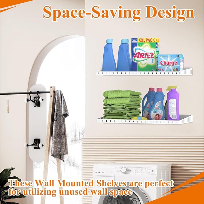 PEKGRIL 2 Pack Garage Wall Shelf, 1X2 Ft Heavy Duty Garage Shelving, Wall-Mounted Storage Shelves for Laundry Room, Closet, Holds Up to 150 Lbs, White