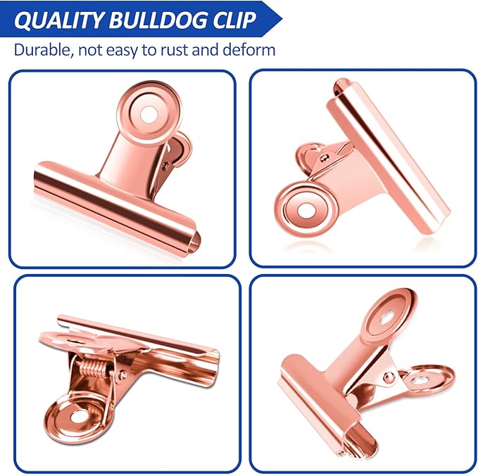 20 Pack Large Metal Hinge Rose Gold Clips 51mm for Crafts, Photos, Drawing, Food Bags at Home, Office, School, Shop