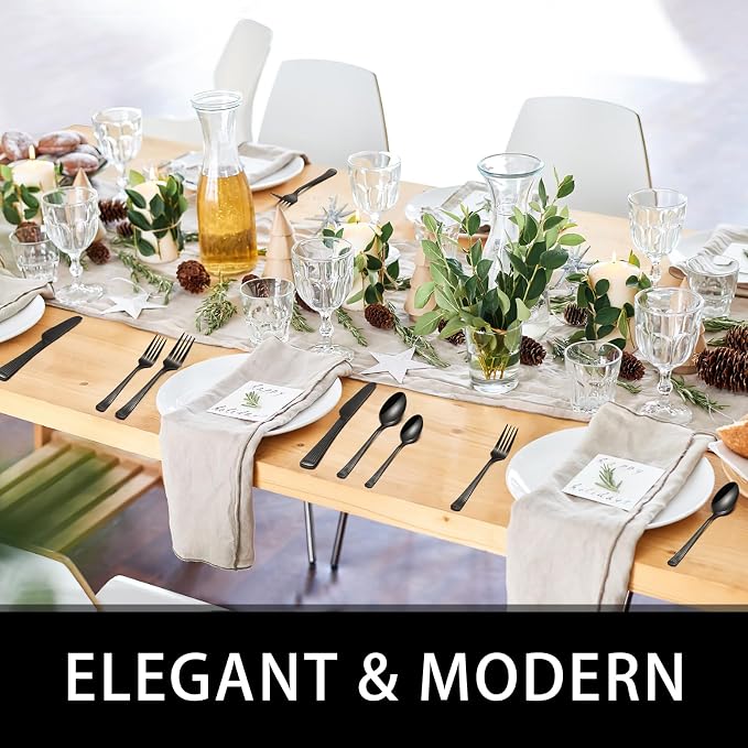 49-Piece Black Silverware Set