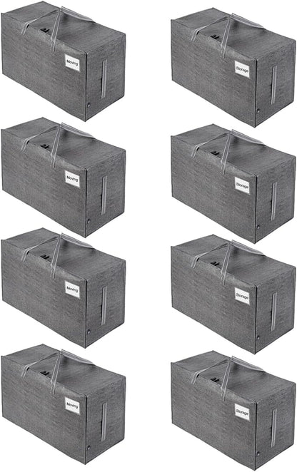 VENO 8 Pack Moving and Storage Bags, Heavy Duty, Alternative to Moving Boxes, Large Packing Totes Supplies for College Dorm Room with Zipper for Clothes, Wide Open Design (Dark Gray, 8 Pack)