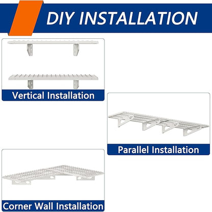 2-Pack 1.5x3FT Garage Shelving 17.7-inch-by-35.8-inch Wall Shelf Garage Storage Rack Wall Mounted Floating Shelves,White