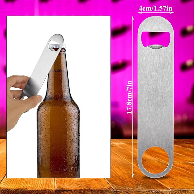 QTLCOHD 20 Pack 7 Inch Flat Bottle Opener, Stainless Steel Bottle Openers Bulk Silver Beer Bottle Opener Bartender for Kitchen Bar or Restaurant