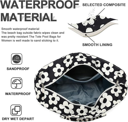 Waterproof Beach Tote Pool Bags for Women Ladies Extra Large Gym Tote Carry On Bag With Wet Compartment for Weekender Travel