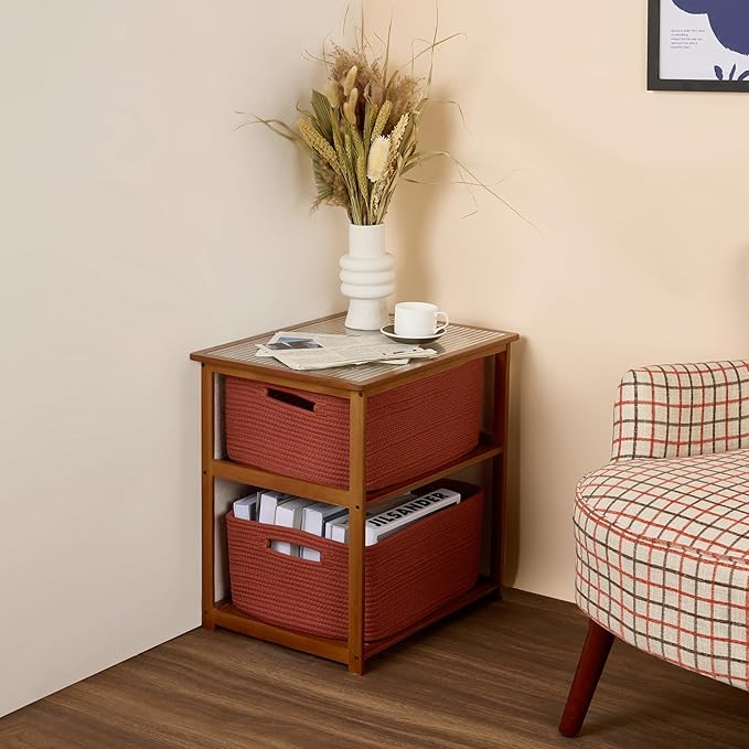 Large Storage Baskets for Shelves, Closet Organizers Bins for Clothes Blanket Towels, Baby Nursery, Toy Baskets Box, Woven Rope Baskets, 17 x 13 x 7.5”, 2 Packs Oxide Red