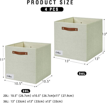 Collapsible Fabric Storage Cube Bins with 2 Reinforced PU Handles, Foldable Storage Organizer Baskets for Closet, Shelves, Living Room | 13"x13"x13", 4 Pack, Sage Green