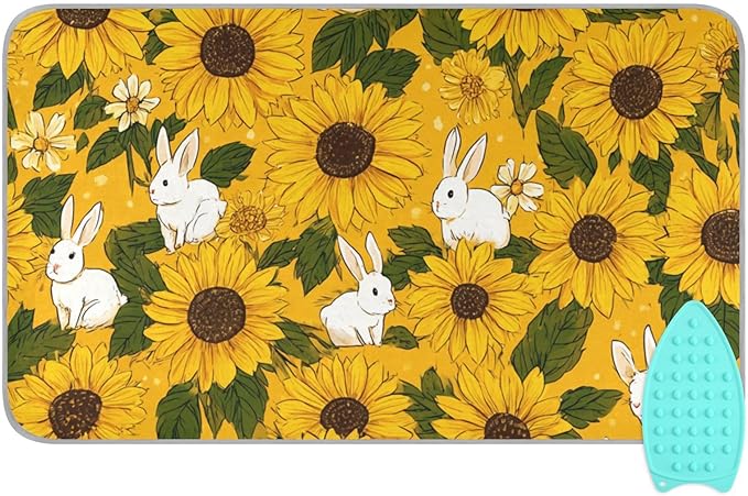 Ironing Mat Portable Ironing Pad Ironing Blanket for Table Top Heat Resistance Double-Side Using Travel Large 47.2 x 27.6 Inch Foldable Lightweight Autumn Sunflower and Cute Rabbit
