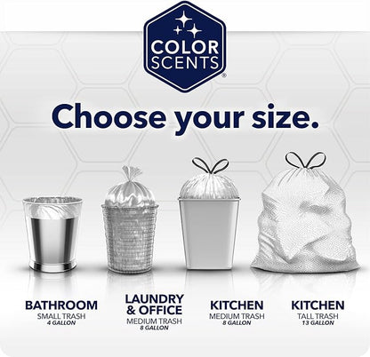 Color Scents Tall Kitchen Trash Bags - 13 Gallon, 20 Bags (5 Pack of 20 Count), Drawstring - Silver Bag in Simply Clean Scent with Microban