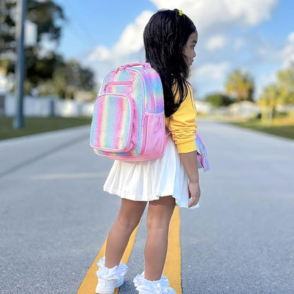 mibasies Toddler Backpack for Girls 2-4: Glitter Kids Backpacks for Girls - Preschool Kindergarten Backpack - Rainbow Pink