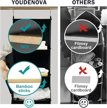 YOUDENOVA Hanging Closet Organizers and Storage, 6-Shelf Hanging Closet Shelves, Black