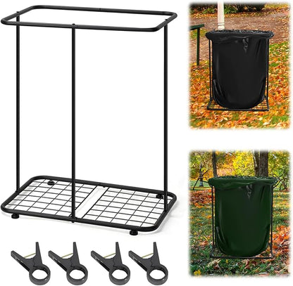 Vrisa Garden Trash Bag Holder Stand Outdoor Leaf Bag Holder Metal Wire Garbage Bag Holder Frame Holds 30-45 Gallon Bags Lawn Bag Holder with Clips for Camping Gardening Yard Weeding Lawn Parties