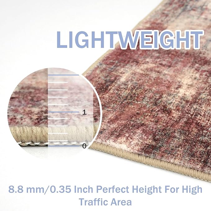 IOHOUZE Abstract Area Rug 3x5 Ft Washable Rugs for Entryway Indoor, Non Slip Kitchen Rug Printed Faux Wool Throw Rugs, Indoor Door Mat for Door Entrance Foyer Living Room, Red/Multi