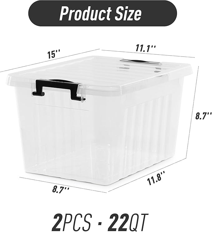 Citylife 22 QT Clear Plastic Storage Bins with Lids Stackable and Nestable Storage Boxes with Lids Large Plastic Storage Containers for Garage, Closet, Kitchen, 2 Packs