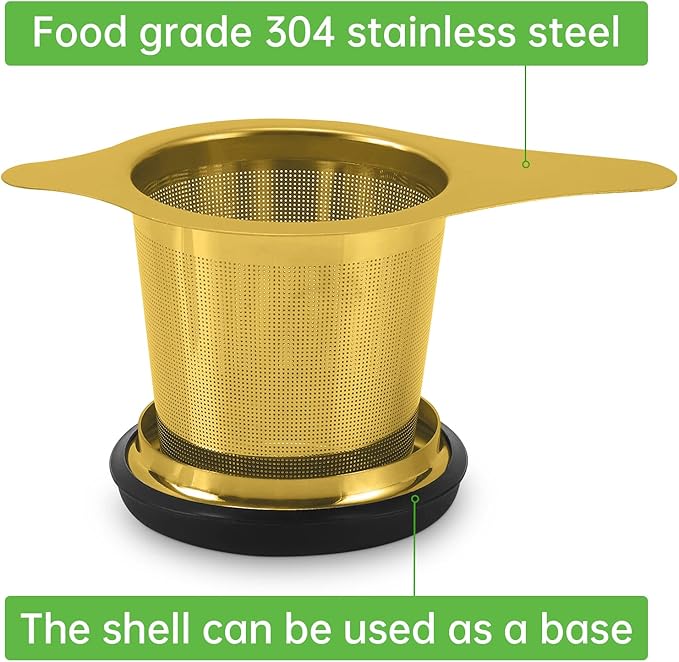 Tea Infuser Basket Stainless Steel Tea Strainer Tea Filter With Small Strainer And Lid Tea Diffuser For Loose Tea Superior Brewing Experience (One pack gold)