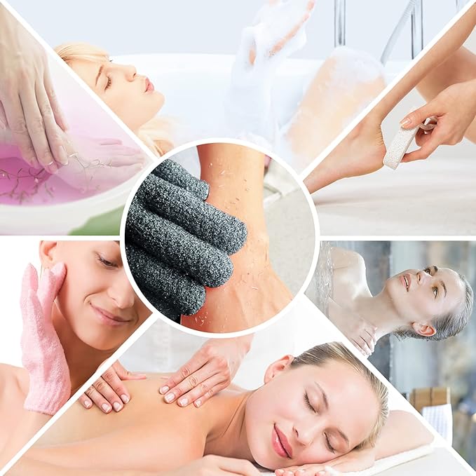 Evridwear Exfoliating Dual Texture Bath Gloves for Shower, Spa, Massage and Body Scrubs, Dead Skin Cell Remover, Gloves with Hanging Loop (1 Pair Gray Heavy Glove)
