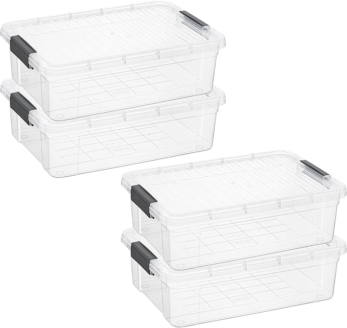 Superio Storage Bins with Lids, Clear Plastic Containers for Organizing, Stackable Totes, BPA Free, Odor Free, Organizer Boxes for Home, and Dorm (4 Pack, 13.7 Qt)