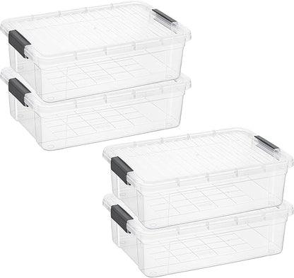 Superio Storage Bins with Lids, Clear Plastic Containers for Organizing, Stackable Totes, BPA Free, Odor Free, Organizer Boxes for Home, and Dorm (4 Pack, 13.7 Qt)