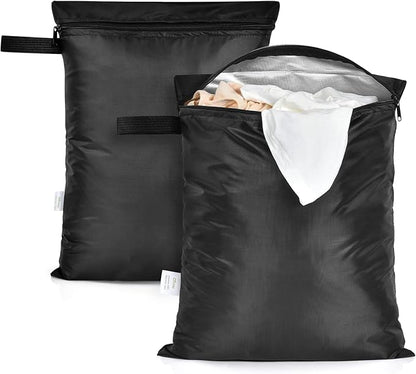 OTraki 12x16 inch Wet Bag 2Pcs Waterproof Swim Bag for Wet Clothes Small Swimsuit Dirty Clothes Laundry Bag Travel Machine Washable for Gym Beach Pool, Oxford Cloth with Handle & Zippered, Black