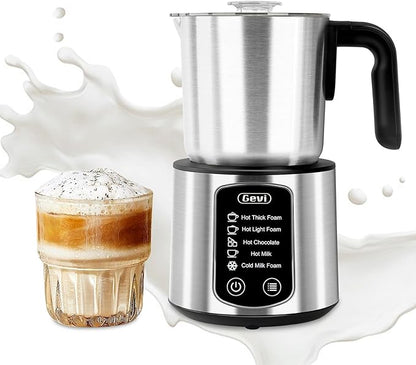 Gevi Hot Chocolate Maker with 5 in 1 Milk Frother and Steamer, Professional Milk Steamer, 17 oz/3.5 oz, Stainless Steel, Hot and Cold Milk Frother for Latte, Macchiato, Cappuccino and Hot Chocolate