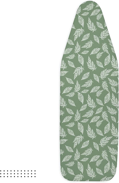 Encasa XO Ironing Board Covers (42"x14") Drawstring Tightening with Thick 3 mm Felt Padding, Easy Fit, Scorch Resistant, Printed - Big Leaves Green