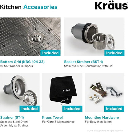 KRAUS Standart Pro 33 -inch Undermount 60/40 Double Bowl 16 Gauge Stainless Steel Kitchen Sink, KHU104-33