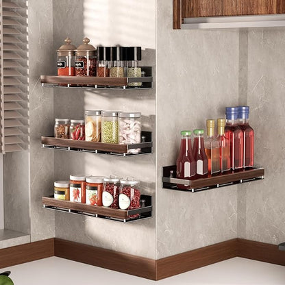 Walnut Magnetic Spice organizer for Refrigerator Wall Mount Spice Rack Magnetic Fridge Shelf Spice Jar Seasoning Organizer (4 PSC)