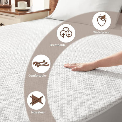 BEDLORE Queen Mattress Protector, Waterproof Noiseless Mattress Cover with Deep Pocket for 6-18 inches Mattress, Soft Breathable Mattress Pad Machine Washable (White)