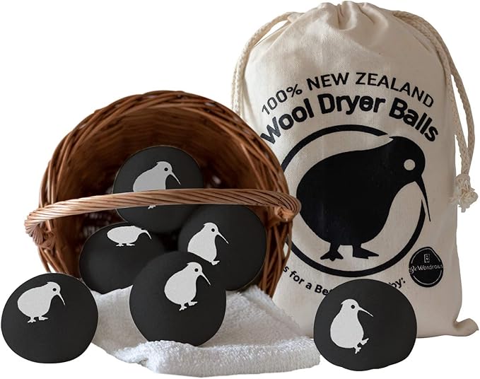 Wool Dryer Balls XL, 100% New Zealand Organic Wool - Reusable Natural Fabric Softener for Laundry, Dryer Sheets Alternative - Prevent Wrinkles and Anti Static (Black, 6-Pack)