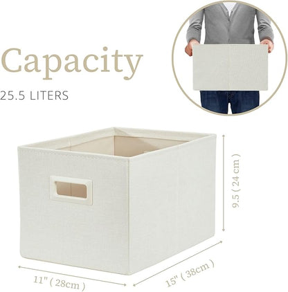 DECOMOMO Storage Bins for Shelves Robust Fabric Closet Bins for Shelves Toy Storage Clothes Books (Pack of 3 – Beige)