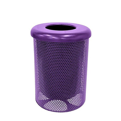 COATEDOUTDOORFURNITURE RFT-P-PUR Heavy Duty Round Trash Receptacle with Flat Top, Liner Included, 32 Gallon, Purple, Made in America