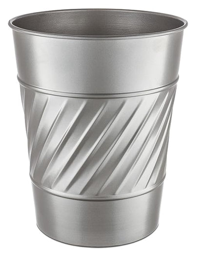 Monarch Abode Pewter Handcrafted Wave Embossed Metal Wastebasket for Home Office, Decorative Waste Basket, Modern Bathroom Garbage Can, Durable & Decorative Trash Bin, Pewter Bathroom Trash Can