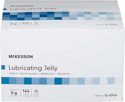 McKesson Lubricating Jelly, 5 g [144 Count] Water Based Non-Sticky Lube, Water Soluble Lubricant Gel - for Surgical, Medical, Personal – Sterile Individual Packets
