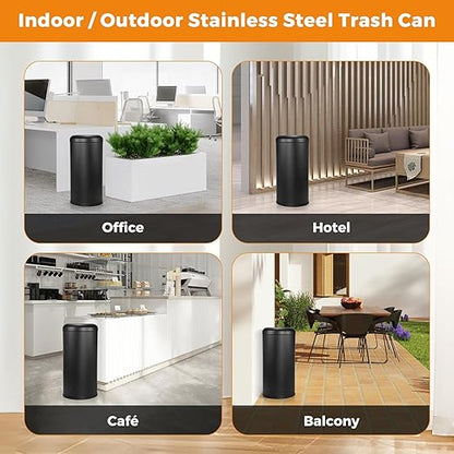 BEAMNOVA Commercial Trash Can 16.5 Gal Open Top Black Outdoor Indoor Garbage Enclosure Inner with Lid Inside Bucket 15 * 30.7 inch Stainless Steel Industrial Waste Container
