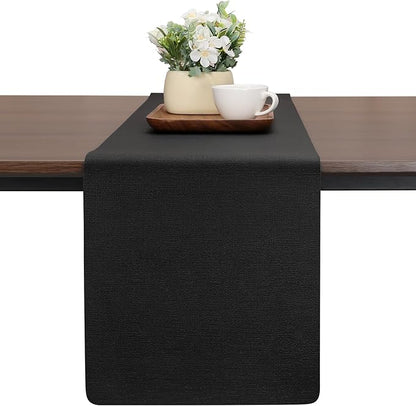 Table Runners 72 Inches Long, Dual-Sided Faux Leather Farmhouse Table Runner Waterproof Heatproof Non-Slip for Living Room Party Home Decor Holiday Decorations(Black, 15 x 72 Inch)