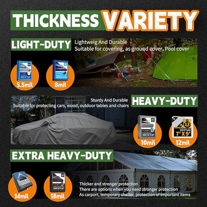 RAINDEWAY Tarps Heavy Duty Waterproof 14x14 Feet, 10Mil Multipurpose Poly Tarp Cover with Metal Grommets,Silver/Brown Tarp Finished Size,for Carport，Boats，Camping