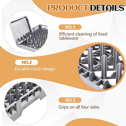 Commercial Dishwasher Tray Rack Polypropylene Full Size Flatware Rack for Bowls Plates Knives Forks Cups (19.7 x 19.7 x 3.97 Inch,Peg Dish Opening,Gray)
