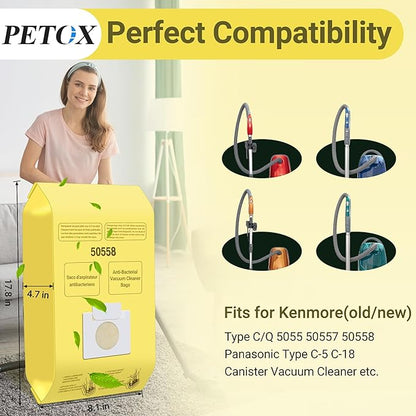 50558 Vacuum Cleaner Bags Replacement for Kenmore Canister Type C/Q 5055, 50555, 50557, 50558 and Pana·sonic Type C-5, C-18, 200 Series, 400 Series, 600 Series, 800 Seires Vacuum - 20 Pack