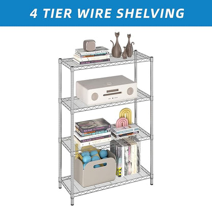 4-Shelf Adjustable Metal Shelf Wire Shelving Unit Storage Rack Display Shelf for Office,Kitchen,Bedroom,Bathroom,Laundry,Pantry Basement,Garage(Chrome,36" L x 14" W x 54" H)