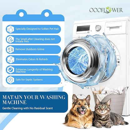 Washing Machine Cleaner Tablets 24 Pack, Formulated for Pet Owners, Deodorizer, Work with Top & Front Load, HE, Deep Cleaning Descaler, Removes Residue and Odors, Septic Safe