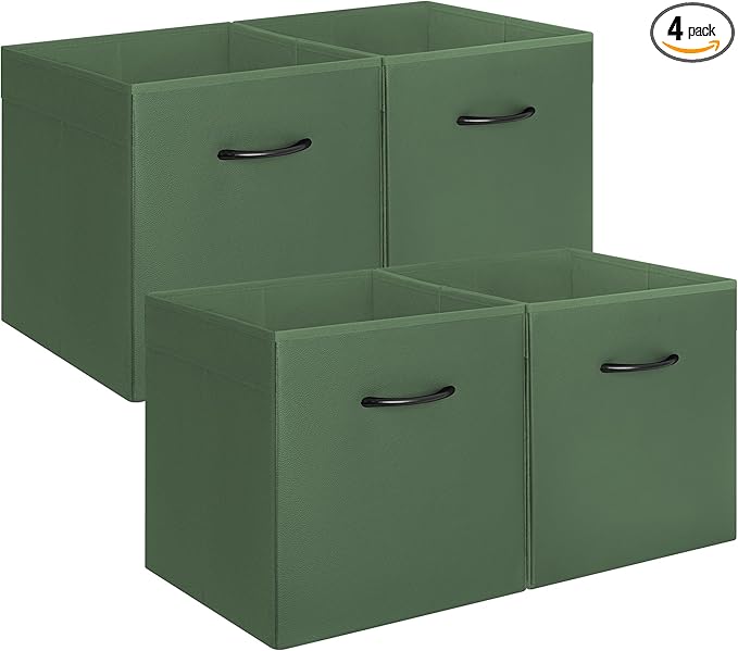 StorageWorks Green Storage Cubes, 13x13 Storage Cube Bins with Handle, Cube Storage Organizer Bins for Shelves and Closet, Collapsible Storage Bins, 4-Pack