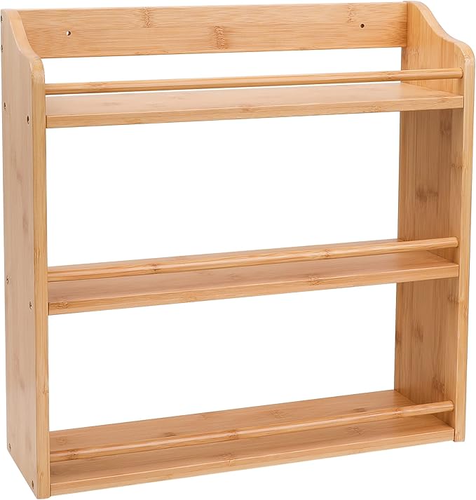 3 Tier Bamboo Spice Rack, Seasoning Jars Rack Shelf Spice Organizer for Kitchen Counter or Wall Mounting