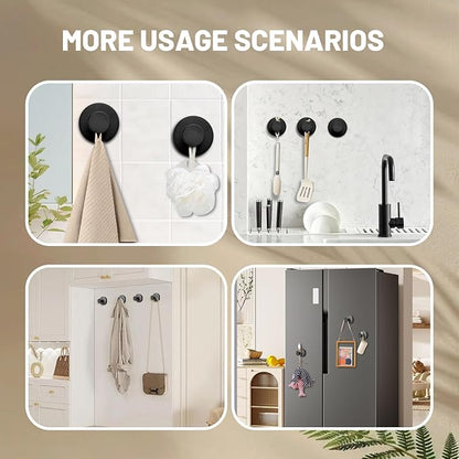 4 Pcs Suction Cup Hooks for Shower，Removable Hooks，Towel Hook，Suction Hook for Bathroom, Bedroom, Glass Window (Dark Grey)