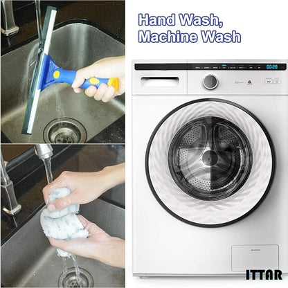 ITTAR Window Squeegee with 2 Sets Stainless Steel Pole, Squeegee Cleaning Tools with Microfiber Pads, 60"-72" Telescopic Window Washing Kit, Professional Squeegee Cleaner for Home Car Outside Glass