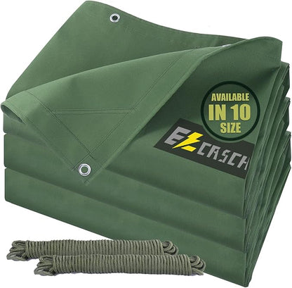 9’x12’ Canvas Tarps Heavy Duty Waterproof Tarpaulins with Aluminum Grommets,UV Resistant, 22Mil Multipurpose Drop Cloth, 14oz Durable Cover Sheet for Outdoor and Indoor Use with Ropes.