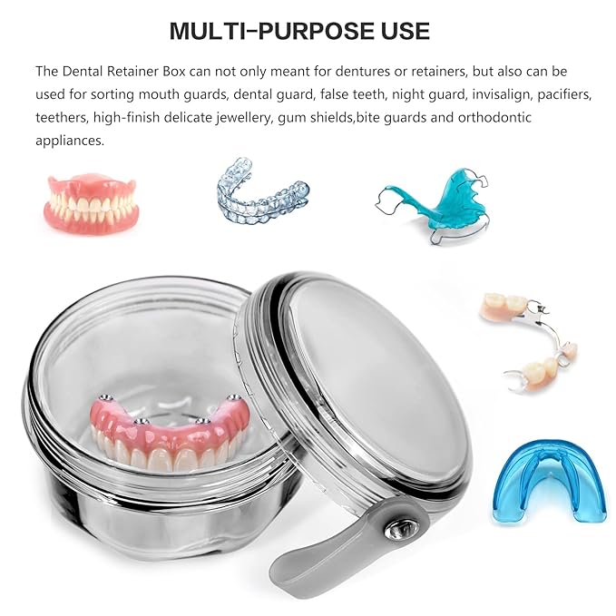 Leakproof Denture Case Denture Soaking Cup False Teeth Container, Dental Denture Bath Holder Storage Box Retainer Cleaner Case for Traveling - Leak Proof and Lid Waterproof - Transparent Black